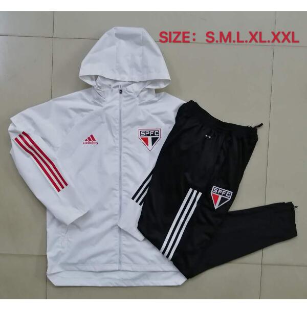 Sao Paulo White Hoodie Windbreaker Jacket Training Kits with Pants 2020/21